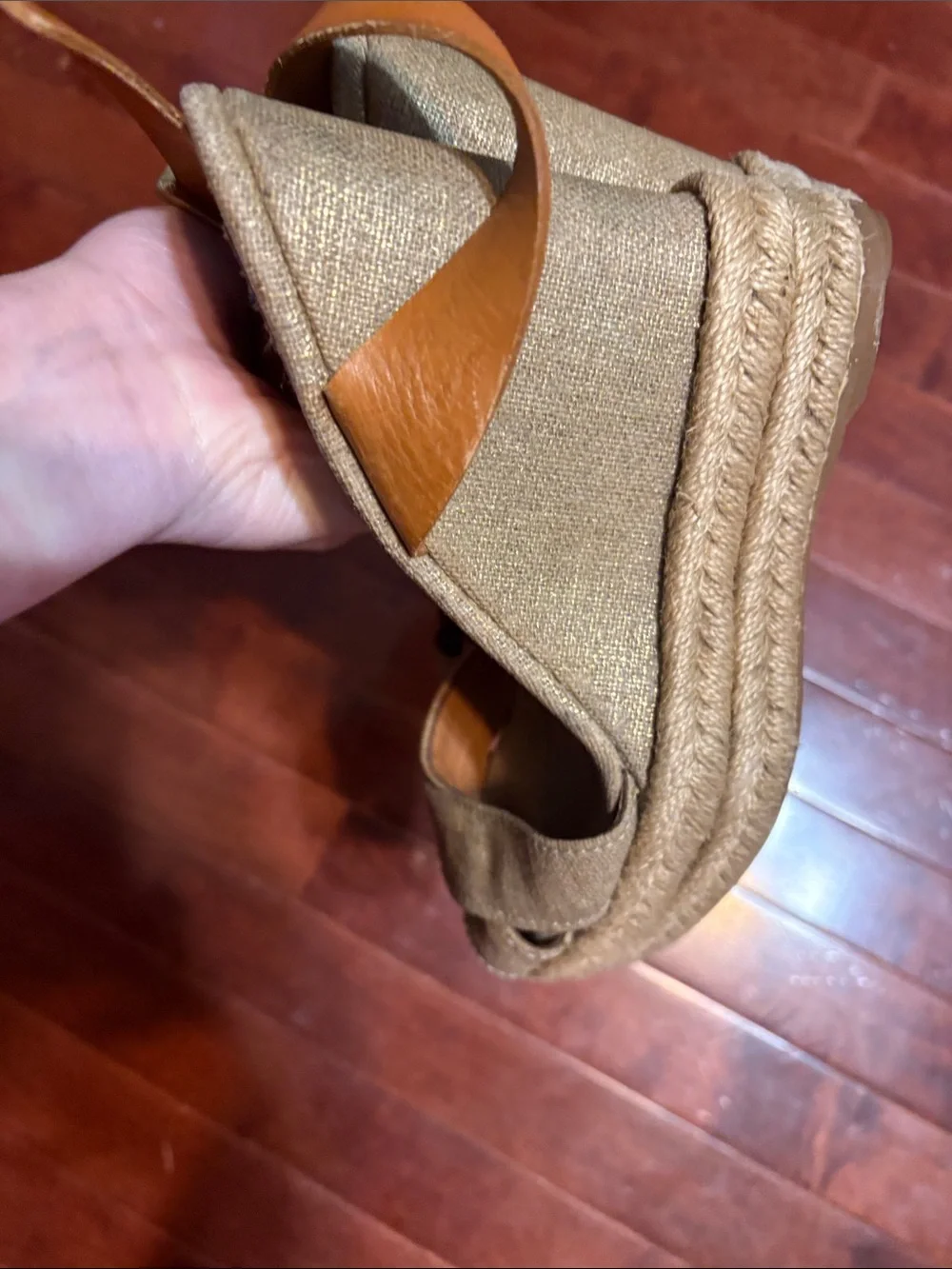 Tory Burch Gold Wedge Sandals with Tan Ankle Straps